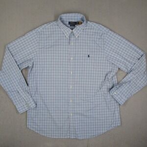 Polo Ralph Lauren Performance Shirt Men XXL Blue White Plaid Classic Fit Stretch